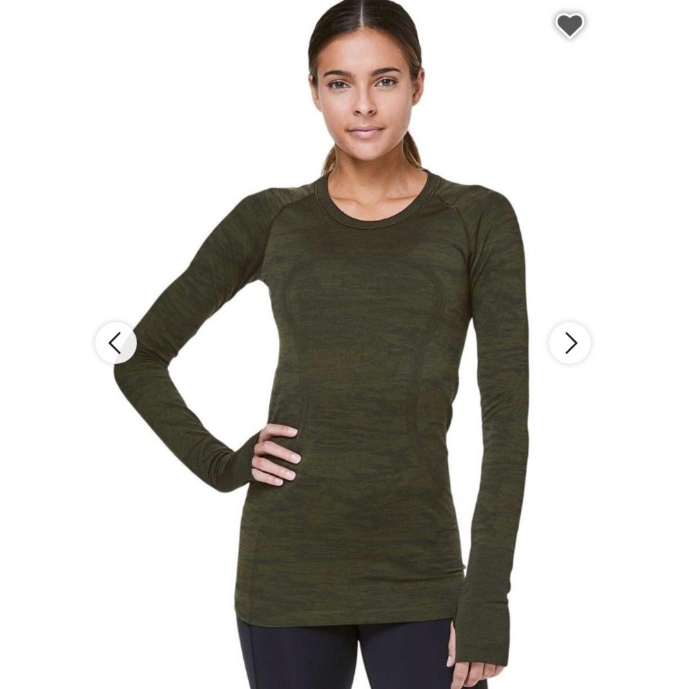 Lululemon Swiftly Tech Long Sleeve Crew Camo Dark Forest Green Size 4